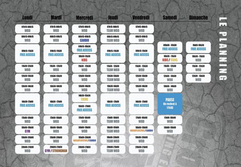Planning des entrainements à CrossFit Cannes
